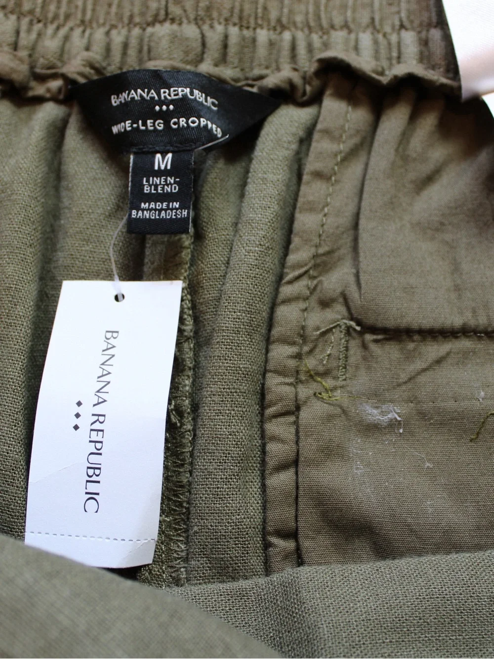 Banana Republic Wide Leg Crop Pants Olive Green Linen Blend Trousers Women’s M